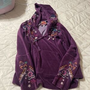 Johnny Was Purple Embroidered Velour Jacket